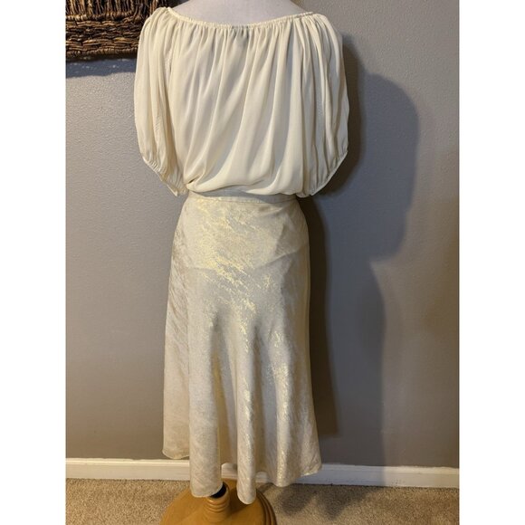 Alex Marie A Line Skirt 14 Gold Cream Stretch Washable Midi Flowy Shimmer - Picture 5 of 16